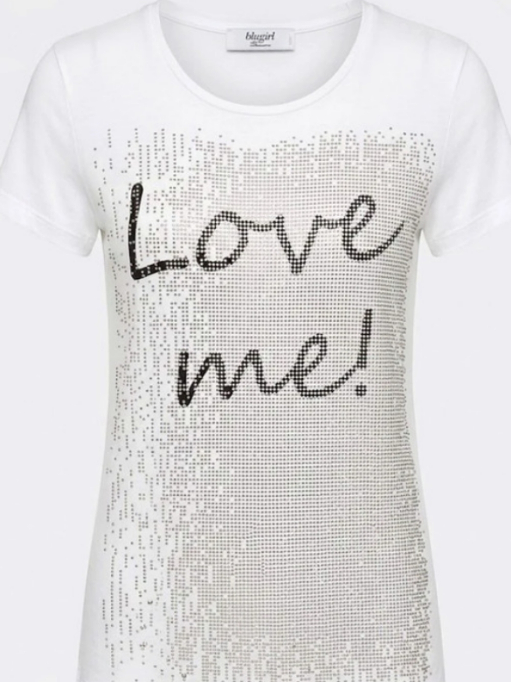 2008 - 2012 Blugirl Rhinestone Graphic Tee in White & Black (Sz M) Designer Chic